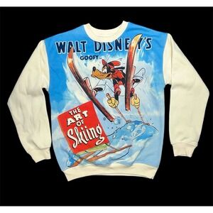 Disney Goofy Art of Skiing Graphic Sweatshirt Size S Crew Neck Pullover